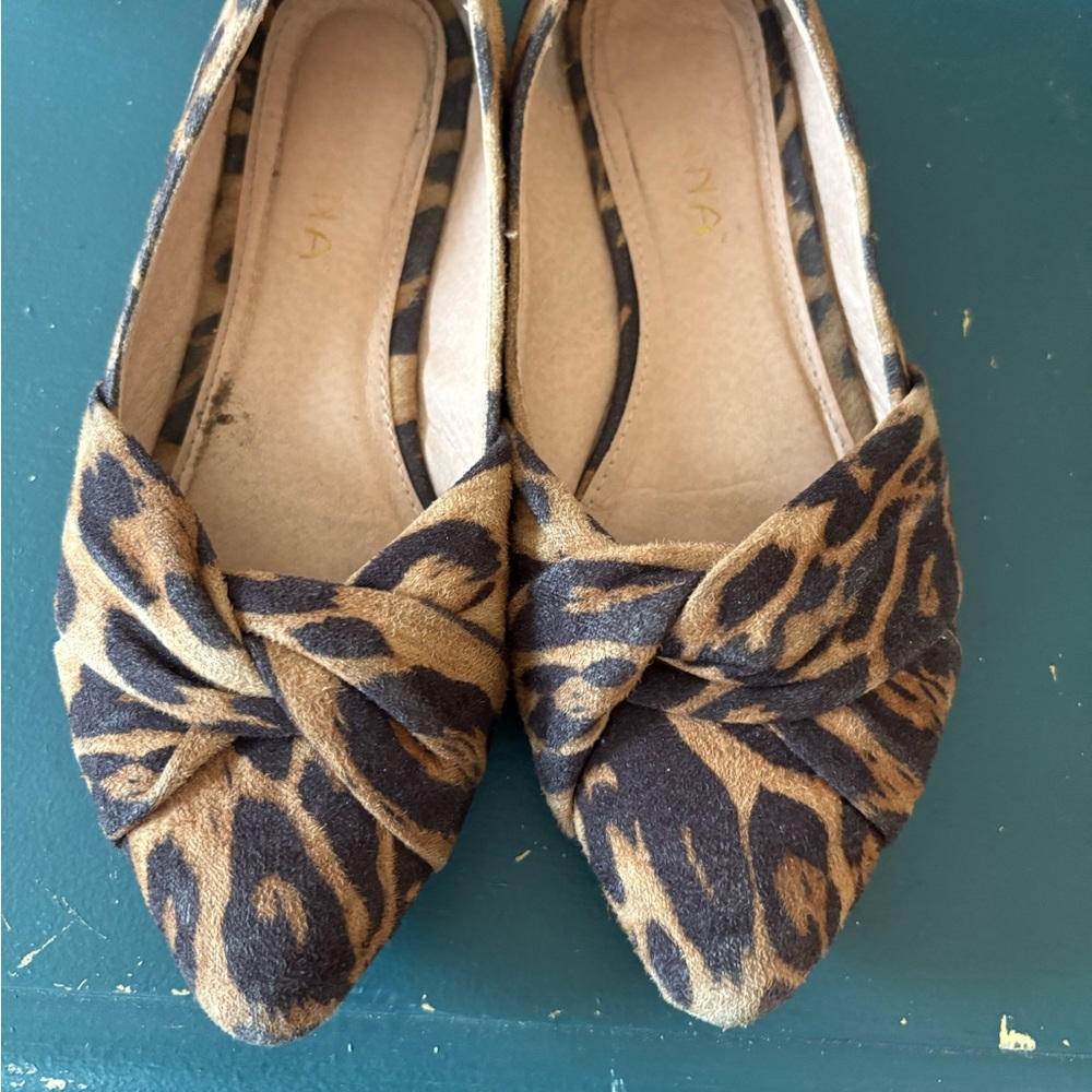 Brown and Black Leopard Print Flats with Bow Detail